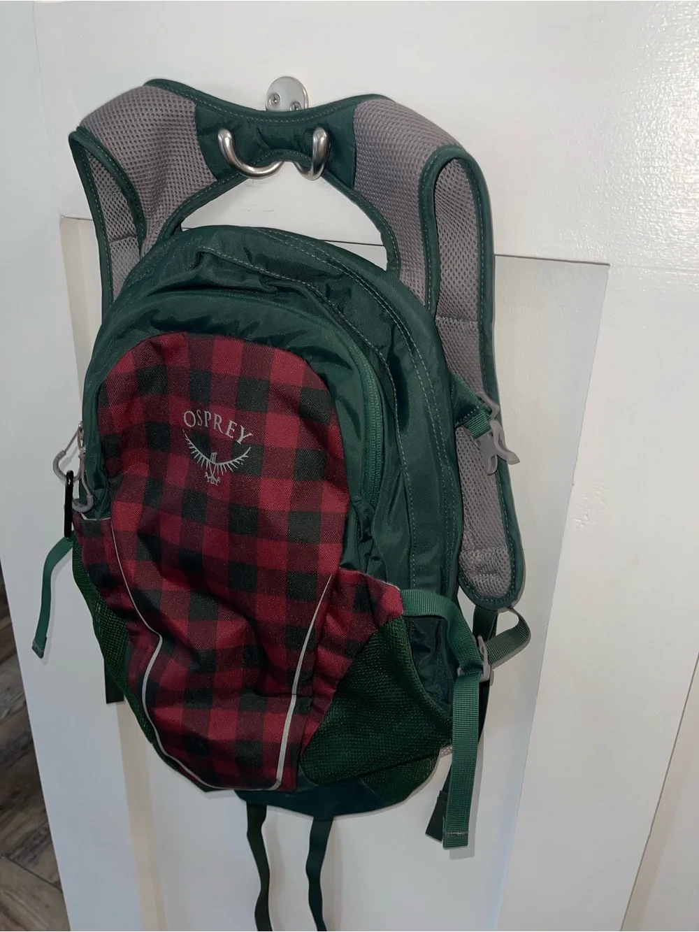 Osprey Dark Green & Red Plaid Daypack special edition. No bladder